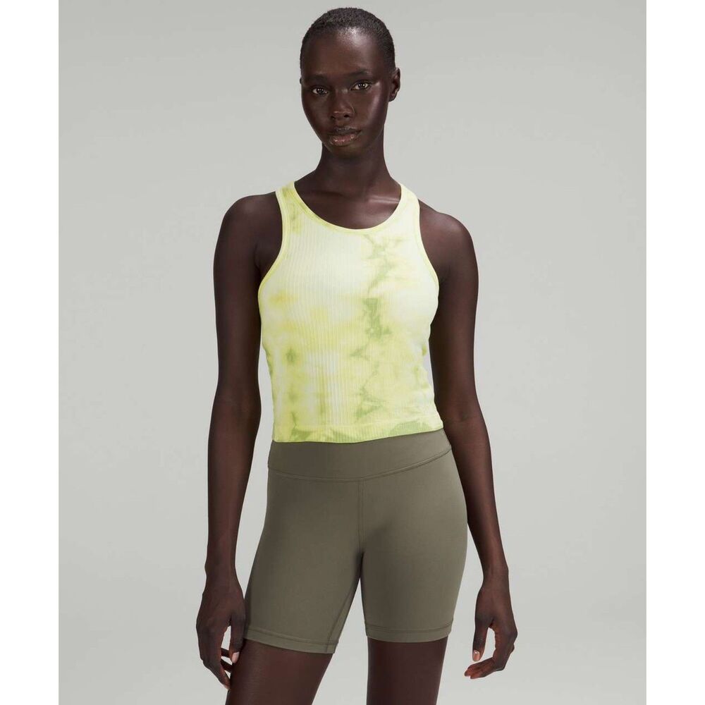 Lululemon Ebb to Street Cropped Racerback Tank Top Size 4 Marble Dye Wasabi - Picture 5 of 8